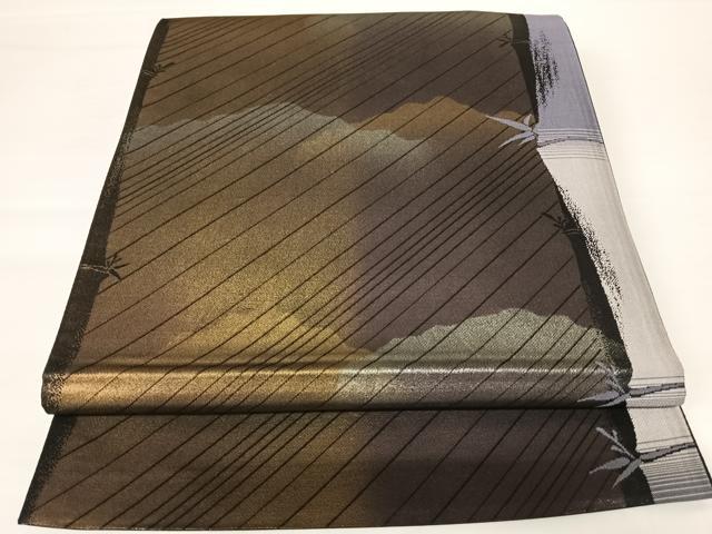 平和屋着物◎六通柄袋帯 粋 笹竹文 金銀糸 正絹 逸品 AABA2118yx