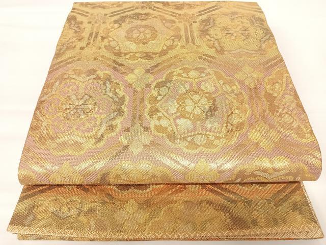 平和屋着物◎佐賀錦 六通柄袋帯 亀甲花文 金糸 正絹 逸品 AABA2149yx