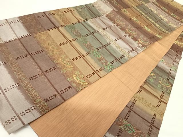 平和屋着物◎全通柄袋帯 横段花蝶文 正絹 逸品 AABA2167yx