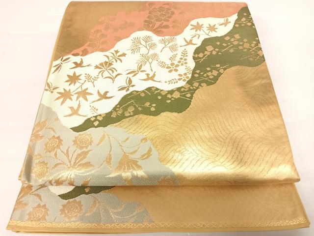 平和屋着物◎六通柄袋帯 道長更紗花鳥文 金糸 正絹 逸品 AABA2180yx