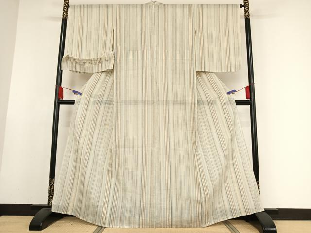 平和屋着物*夏物 本場小千谷ちぢみ 縞 反端付き 麻 逸品 AABA2505np