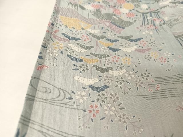 平和屋着物*夏物 小千谷ちぢみ 風景草花文 麻 逸品 未使用 AABA2508np