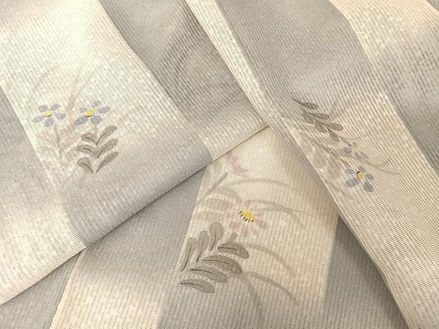 平和屋着物*夏物 小紋 縦絽 手描き 草花文 三越扱い 正絹 逸品 AABA2511np