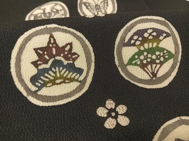 平和屋着物●紅型 九寸名古屋帯 花蝶文 黒地 正絹 逸品 AABA2562np