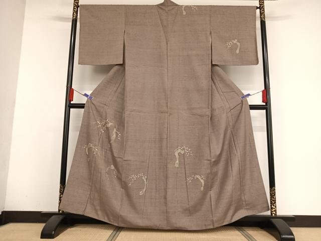 平和屋着物●訪問着 紬地 刺繍 ろうけつ染め 樹林文 正絹 逸品 AABA2616np