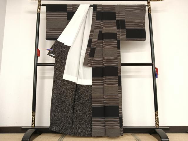 平和屋着物●上質な小紋 縞 正絹 逸品 AABA2671np