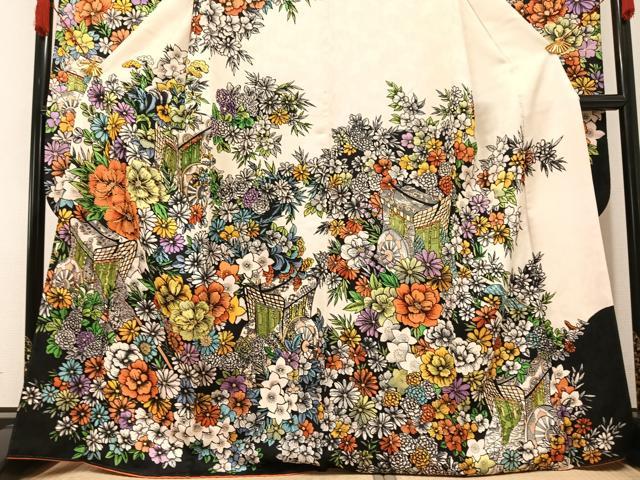 平和屋着物●豪華振袖 駒刺繍 御所車花文 金彩 正絹 逸品 AABA2707ph