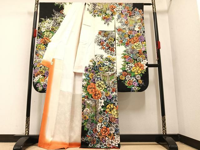 平和屋着物●豪華振袖 駒刺繍 御所車花文 金彩 正絹 逸品 AABA2707ph
