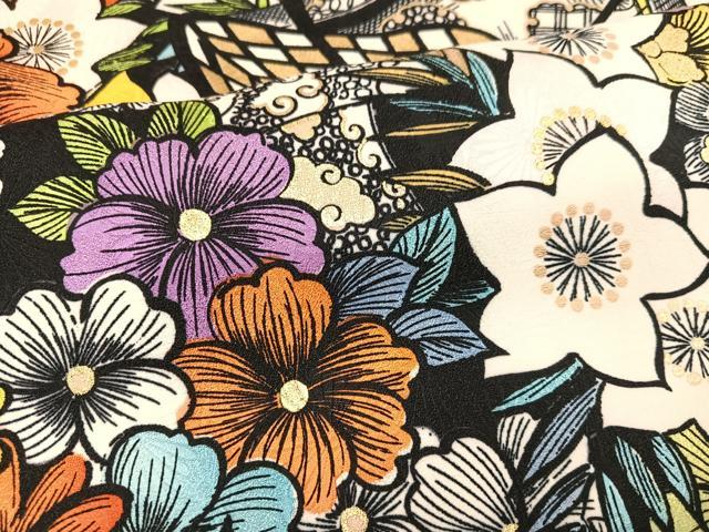 平和屋着物●豪華振袖 駒刺繍 御所車花文 金彩 正絹 逸品 AABA2707ph