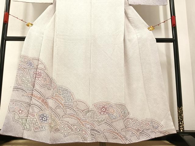 平和屋着物●名門 藤娘きぬたや・総絞り 訪問着 地紙花文 正絹 逸品 AABA2710ph