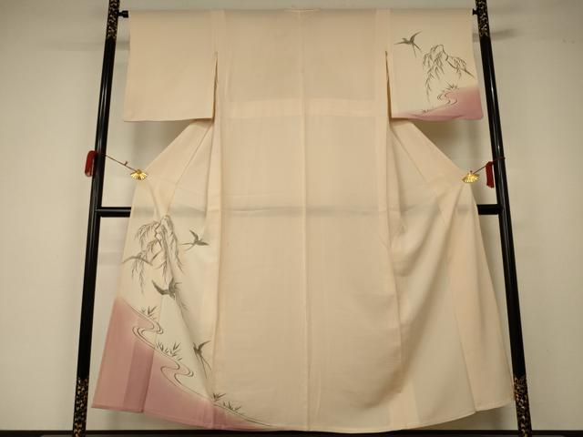 平和屋着物*夏物 訪問着 絽 流水飛鳥文 暈し染め 正絹 逸品 AABA2808jd