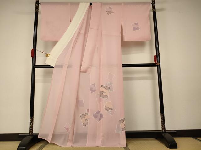 平和屋着物*夏物 訪問着 絽 色紙吉祥文 銀彩 正絹 逸品 AABA2809jd