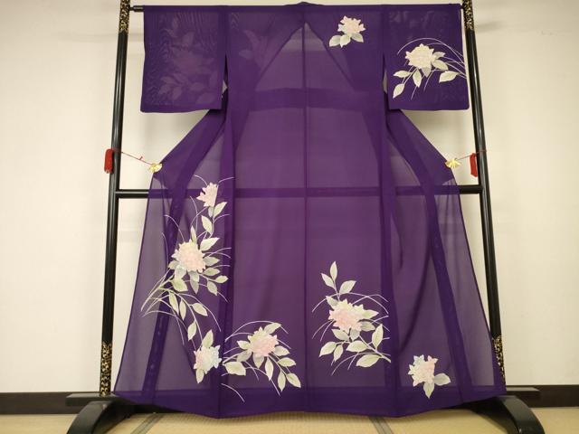 平和屋着物*夏物 訪問着 絽 手描き 紫陽花 正絹 逸品 AABA2828jd