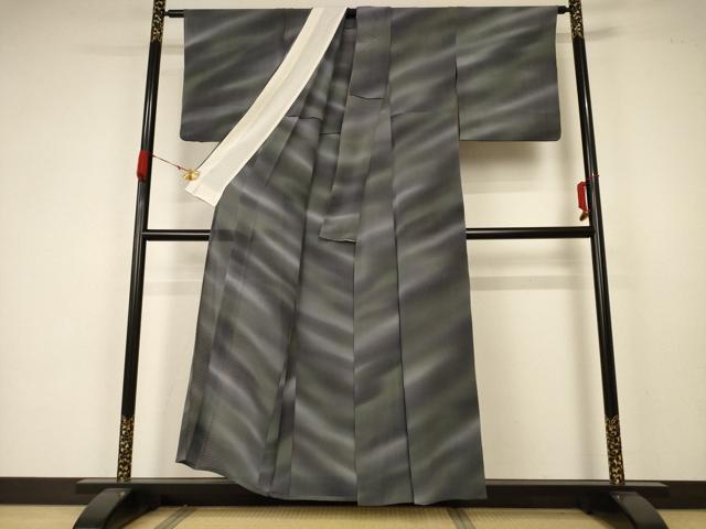 平和屋着物*夏物 小紋 絽 斜縞 暈し染め 正絹 逸品 AABA2850jd