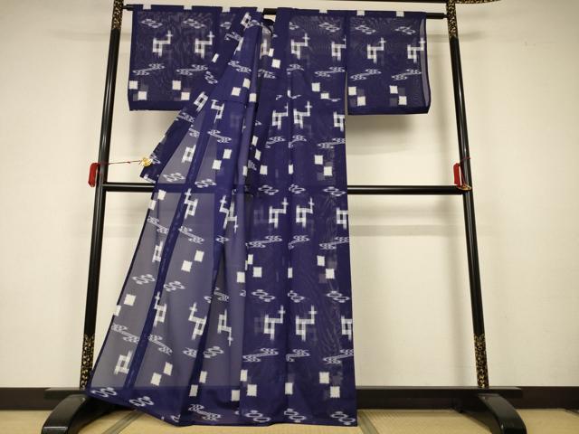 平和屋着物*夏物 小紋 絽 絣文様 正絹 逸品 AABA2887jd