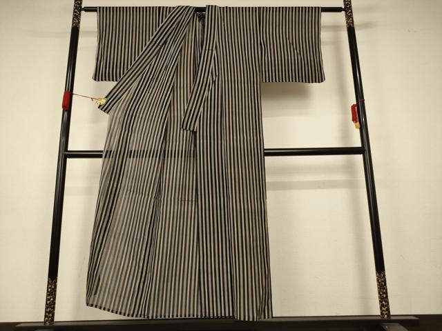 平和屋着物*夏物 小紋 紗 縞 正絹 逸品 AABA2913jd