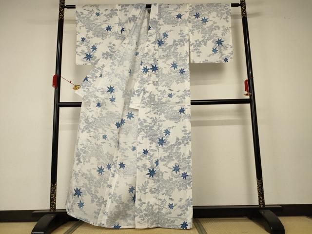 平和屋着物*夏物 小紋 紗 楓文 洗える着物 AABA2919jd