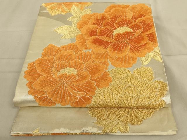 平和屋着物◎六通柄袋帯 唐織 草花文 金銀糸 正絹 逸品 AABA3242ou