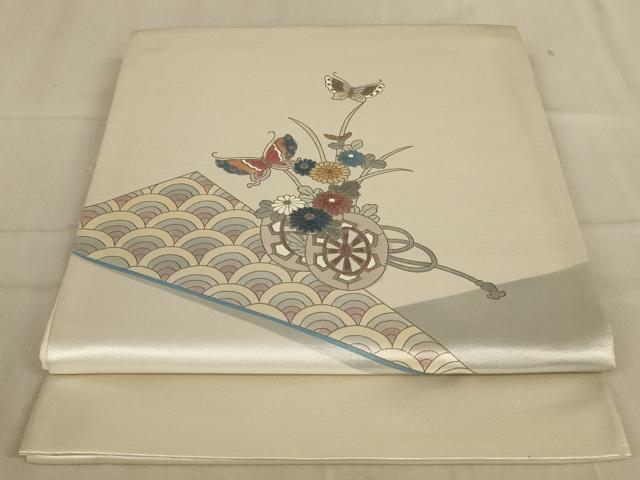 平和屋着物◎太鼓柄袋帯 作家物 静泉 花車文 正絹 逸品 AABA3251ou