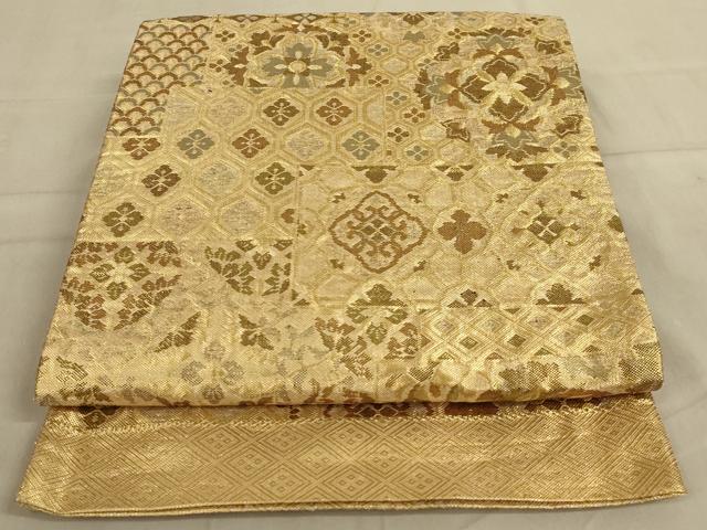 平和屋着物◎六通柄袋帯 更紗花文 金糸 正絹 逸品 AABA3252ou