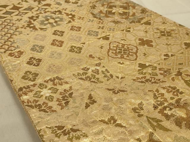 平和屋着物◎六通柄袋帯 更紗花文 金糸 正絹 逸品 AABA3252ou