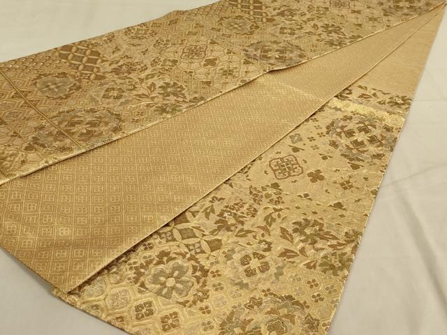 平和屋着物◎六通柄袋帯 更紗花文 金糸 正絹 逸品 AABA3252ou