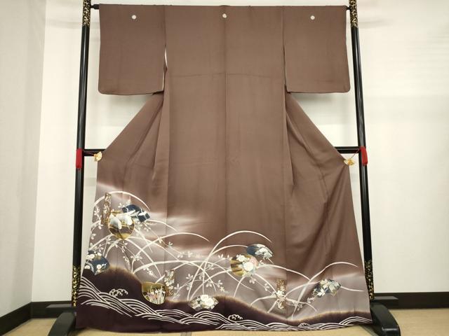 平和屋着物●豪華色留袖 駒刺繍 飛鶴吉祥花文 暈し染め 金彩 正絹 逸品 AABA3285ck