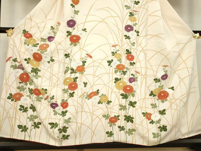 平和屋着物●訪問着 駒刺繍 草花文 金彩 正絹 逸品 AABA3357ck