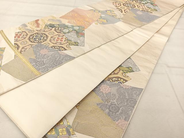 平和屋着物◎六通柄袋帯 唐織 色紙重ね流水文 金銀糸 正絹 逸品 AABA3688tn