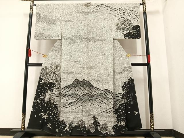 平和屋着物●東京手描友禅 寺澤森秋 訪問着 遠山風景樹林文 金彩 正絹 逸品 AABA3781ph