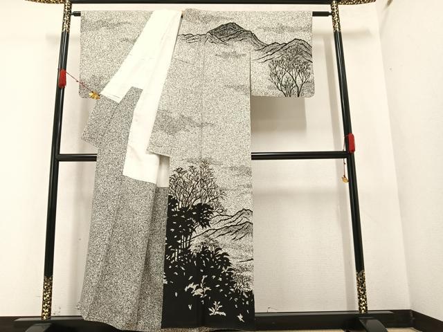 平和屋着物●東京手描友禅 寺澤森秋 訪問着 遠山風景樹林文 金彩 正絹 逸品 AABA3781ph