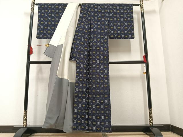 平和屋着物●上質な紬 琉球絣文様 正絹 逸品 AABA3814ph