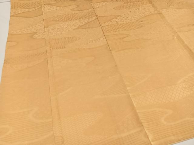 平和屋着物●上質な色無地 吉祥花地紋 萱草色 正絹 逸品 AABA3827ph