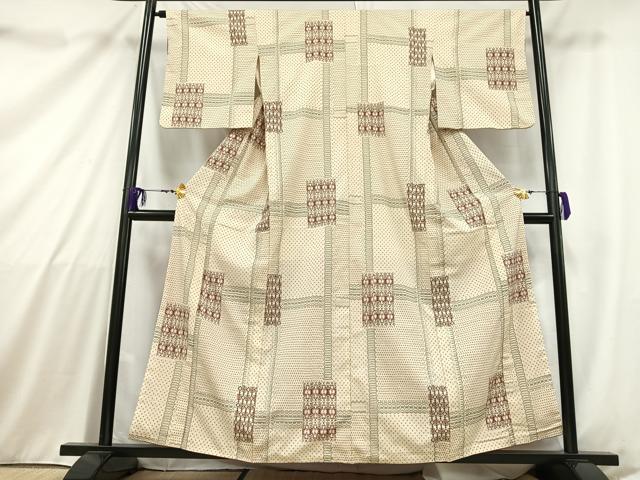平和屋着物■お召 色紙幾何学文 正絹 逸品 AABA4125mf