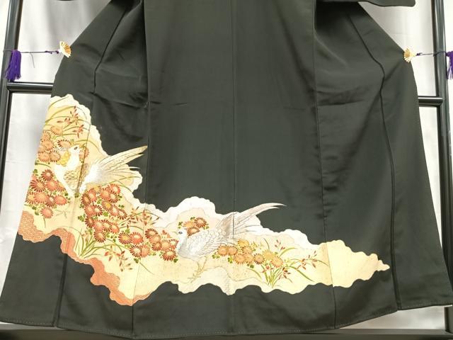 平和屋着物■豪華黒留袖 刺繍 花鳥文 金銀糸 金彩 正絹 逸品 AABA4205mf