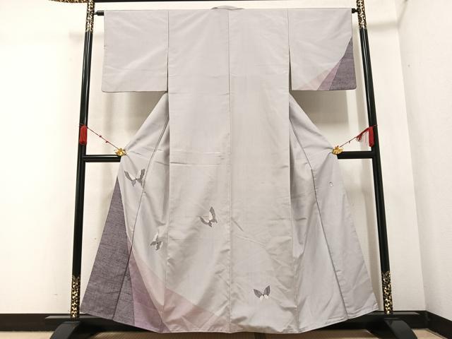 平和屋着物●訪問着 作家物 紬地 舞蝶文 正絹 逸品 AABA4357ph