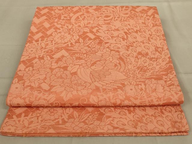 平和屋着物◎六通柄袋帯 孔雀花文 膨れ織 正絹 逸品 AABA4376ou