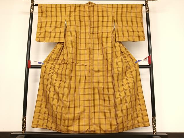平和屋着物●本場黄八丈 綾織 格子 正絹 逸品 AABI2619cs