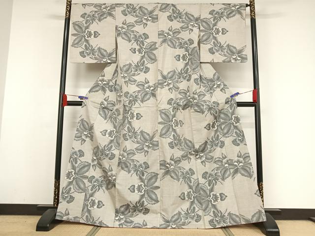 平和屋着物●本場大島紬 白大島 一元総絣 花尽くし 正絹 逸品 AABA4504np