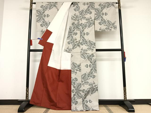 平和屋着物●本場大島紬 白大島 一元総絣 花尽くし 正絹 逸品 AABA4504np