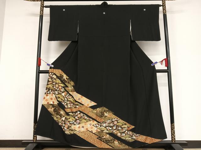 平和屋着物●豪華黒留袖 駒刺繍 飛鶴吉祥文 金糸 金彩 正絹 逸品 AABA4509np