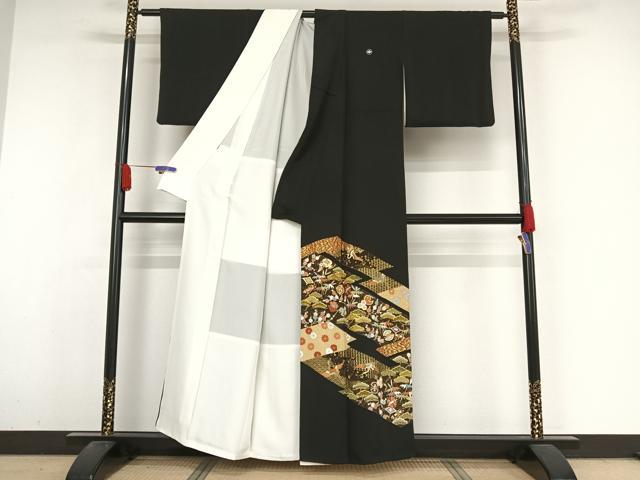 平和屋着物●豪華黒留袖 駒刺繍 飛鶴吉祥文 金糸 金彩 正絹 逸品 AABA4509np