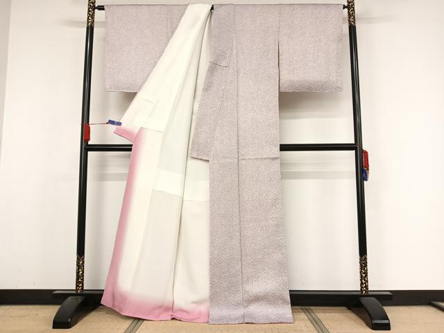 平和屋着物●名門 藤娘きぬたや・杢目絞り 小紋 正絹 逸品 AABB1385np