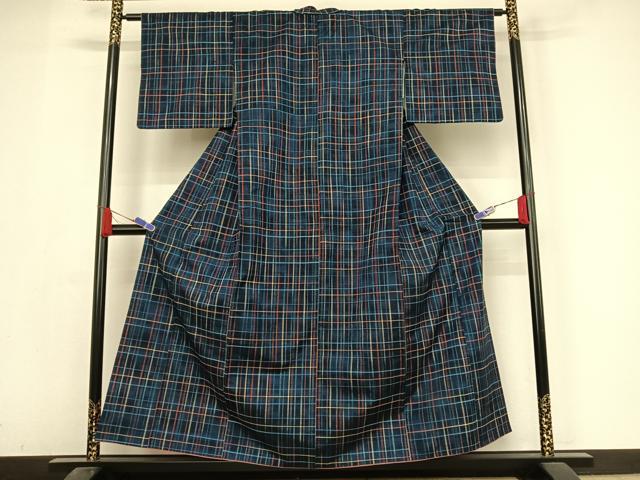 平和屋着物●上質な紬 格子 正絹 逸品 AABA4539np