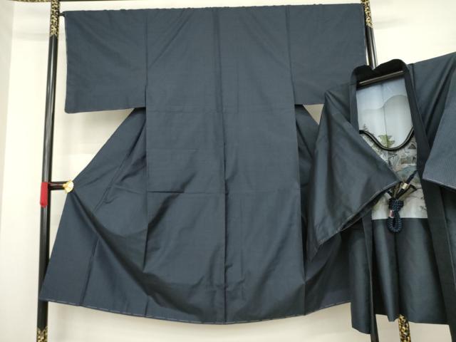 平和屋着物●男性 本場大島紬 アンサンブル 格子 正絹 逸品 AABA4603ck