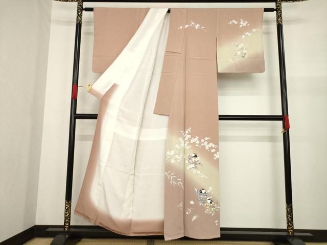 平和屋着物●訪問着 友禅 女人花文 暈し染め 反端付き 正絹 逸品 AABA4605ck