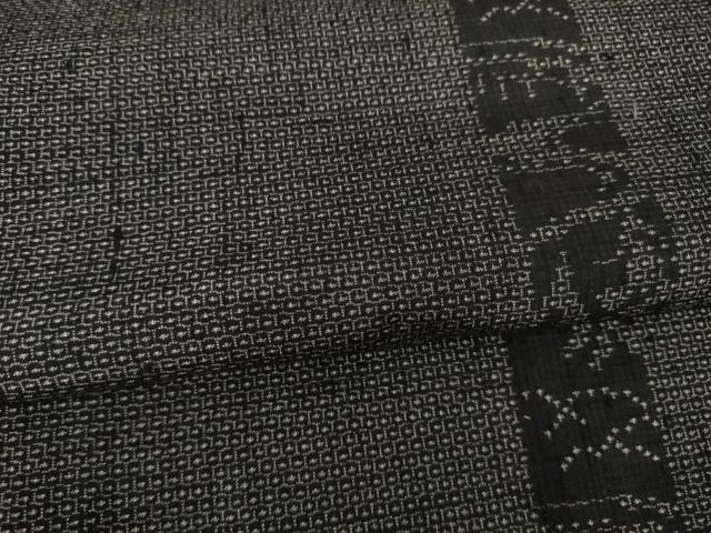 平和屋着物●結城紬 100亀甲 吉祥間道 黒地 正絹 逸品 AABA4630ck