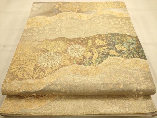 平和屋着物◎六通柄袋帯 道長花文 金糸 引箔 正絹 逸品 AABA4690dt