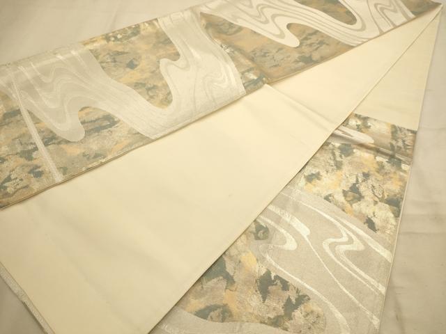 平和屋着物◎六通柄袋帯 流水文 銀糸 引箔 正絹 逸品 AABA4732dt