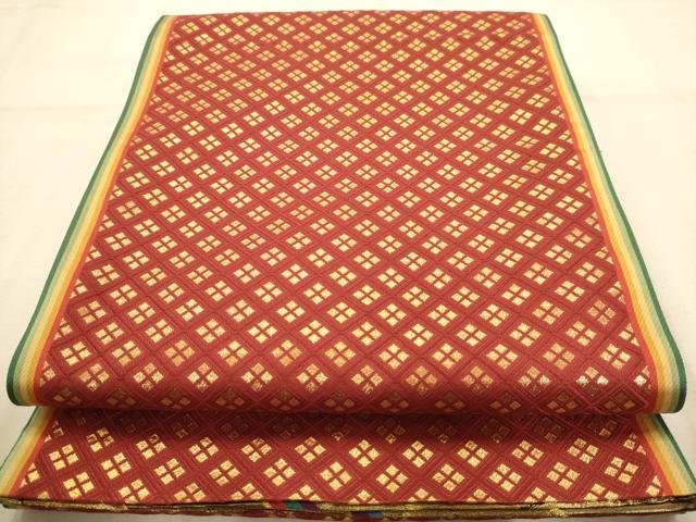 平和屋着物◎両面 六通柄袋帯 唐織 変わり斜縞 金糸 正絹 逸品 AABA4776dt